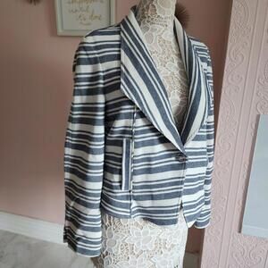 LKNW Etcetera Blue & White Stripe One Button jacket Blazer 10 W22